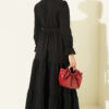 Half-Button Waist Tied French Terry Dress Black - الصورة 3