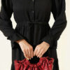 Half-Button Waist Tied French Terry Dress Black - الصورة 4