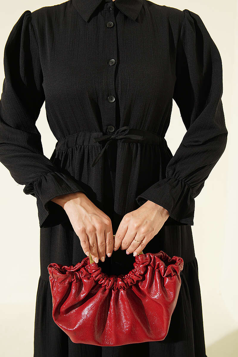 Half-Button Waist Tied French Terry Dress Black - الصورة 4