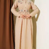 Half Button Floral Linen Dress Beige - Image 5