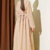 Half Button Floral Embroidered Dress Beige - Image 3