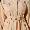 Half Button Floral Embroidered Dress Beige - Image 4