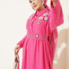 Half Button Floral Embroidered Dress Fuchsia - immagine 2