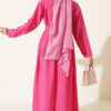 Half Button Floral Embroidered Dress Fuchsia - immagine 3