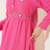 Half Button Floral Embroidered Dress Fuchsia - immagine 4