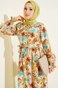 Alternative view of Half Button Floral Linen Dress Beige