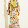 Half Button Floral Linen Dress Beige - Image 3