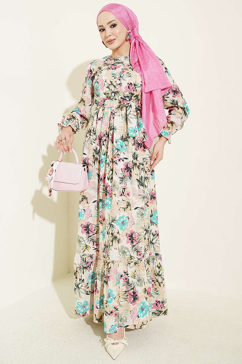 Half Button Floral Embroidered Dress Fuchsia - immagine 5