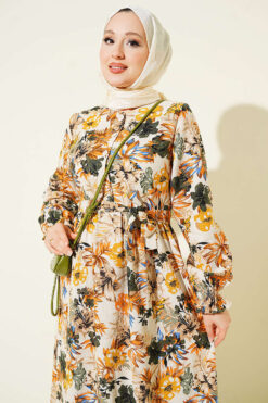 Alternative view of Half Button Floral Linen Dress Mustard
