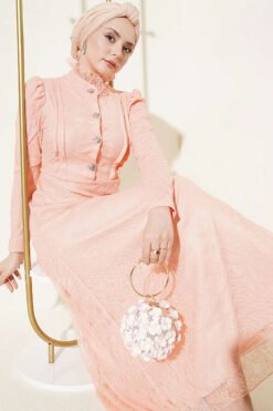 Half Button Lace Evening Dress Puppy Pink