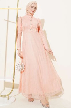 Alternative view of Half Button Lace Evening Dress Puppy Pink
