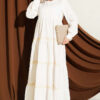 Half Buttoned Layered Dress with Lace White