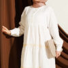 Half Buttoned Layered Dress with Lace White - Image 2