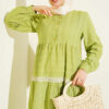 Half Buttoned Layered Dress with Lace Pistachio Green - الصورة 2