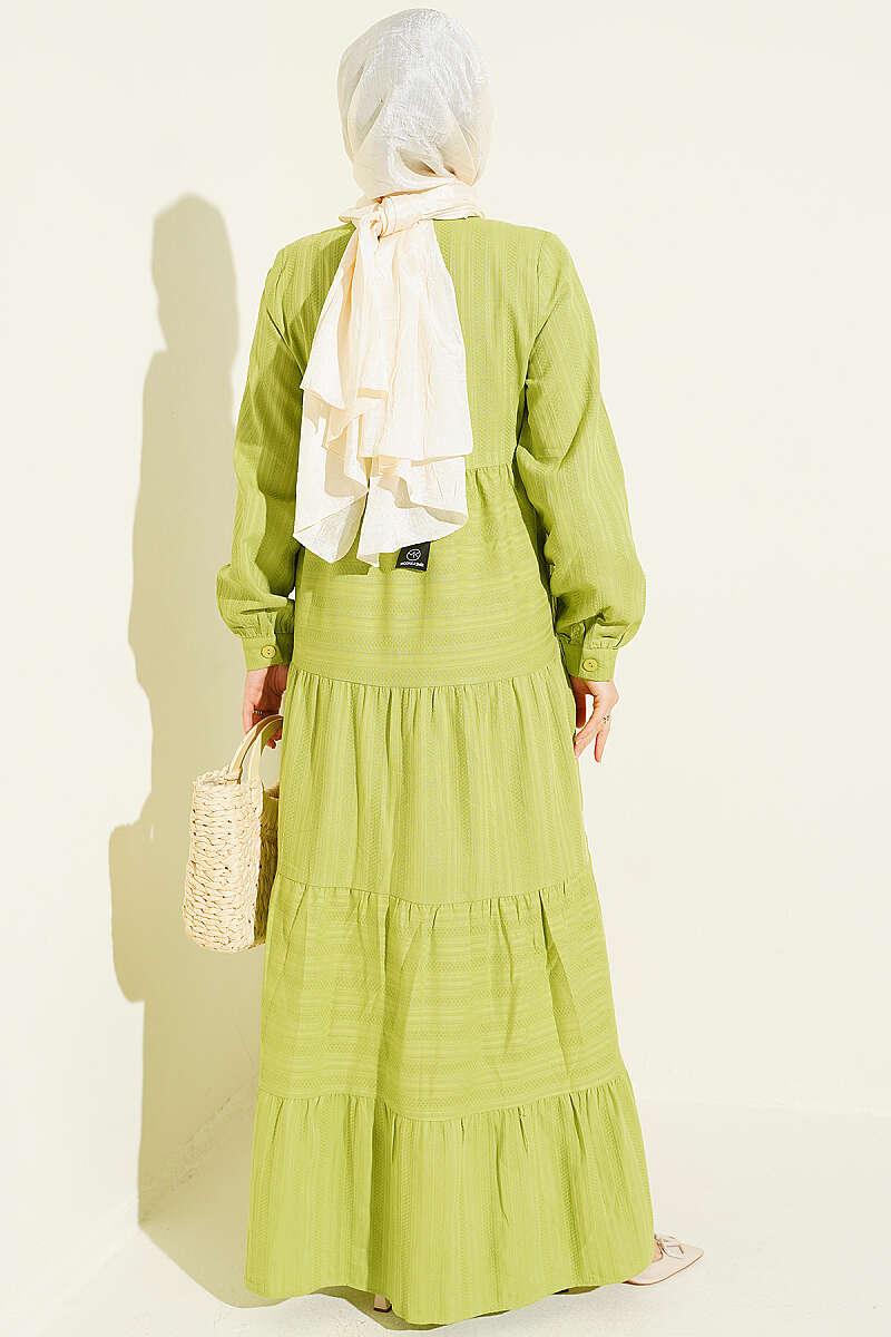 Half Buttoned Layered Dress with Lace Pistachio Green - الصورة 3