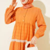 Half Buttoned Layered Dress with Lace Orange - Image 2