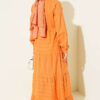 Half Buttoned Layered Dress with Lace Orange - Image 3