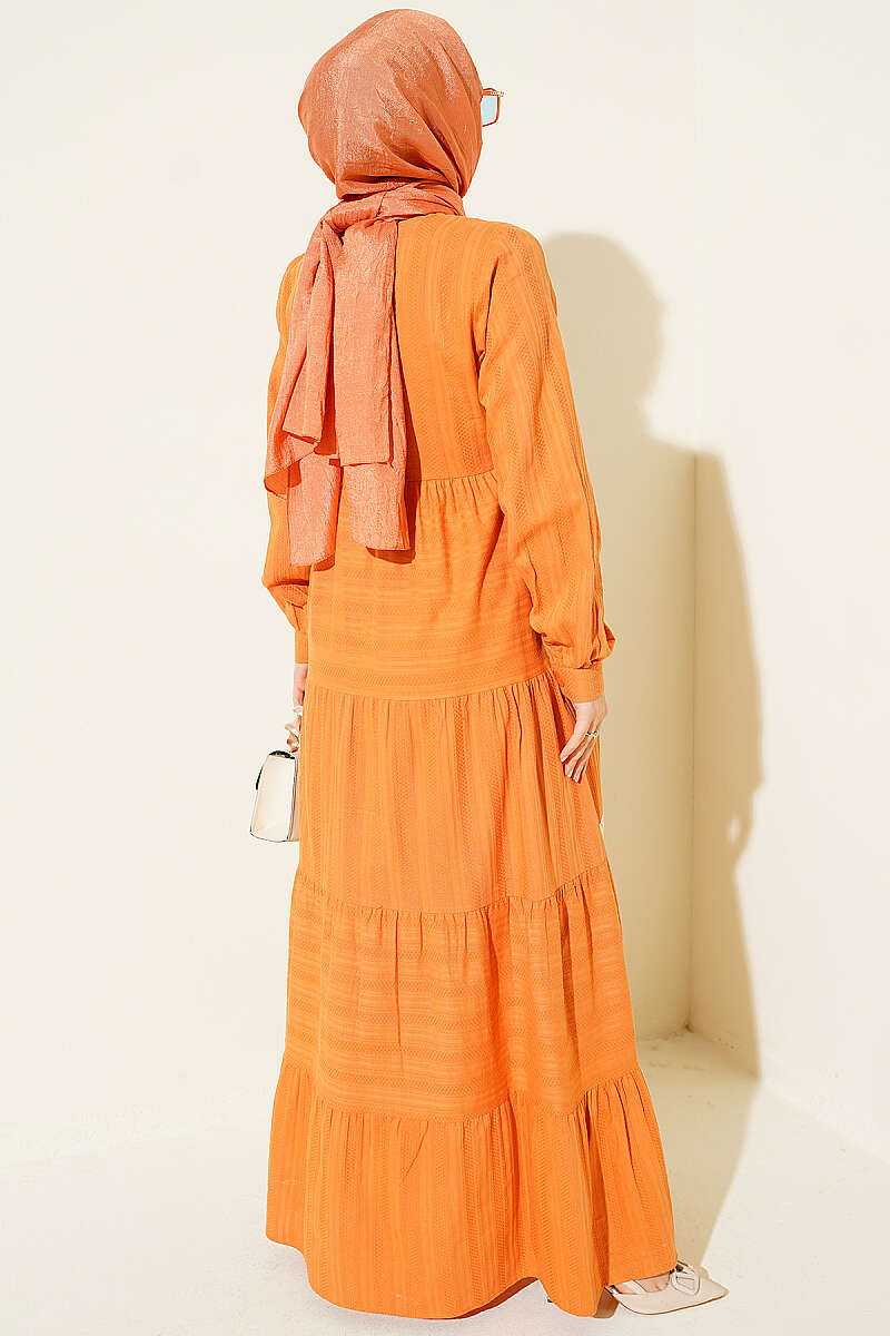 Half Buttoned Layered Dress with Lace Orange - Image 3