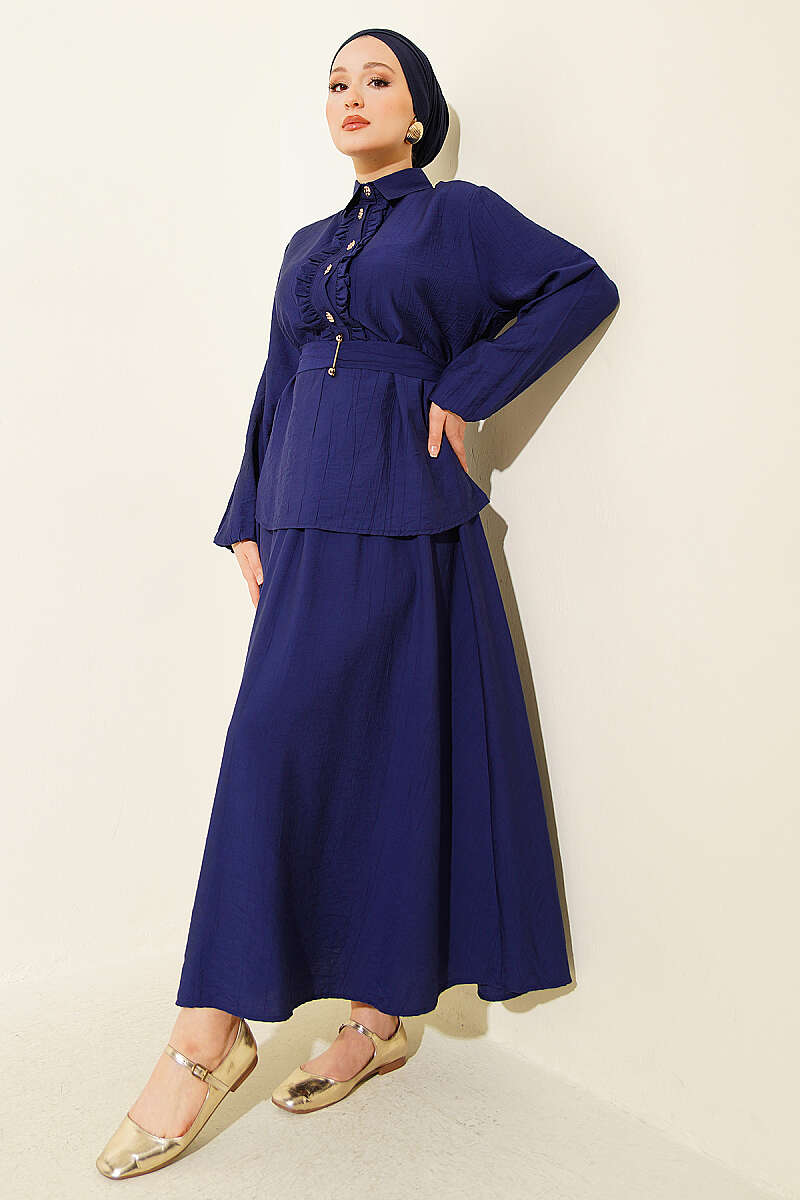 Belted Skirt Set Navy Blue - immagine 6
