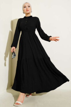 Half-Button Waffle Knit Dress Black