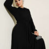 Half-Button Waffle Knit Dress Black – Bild 2