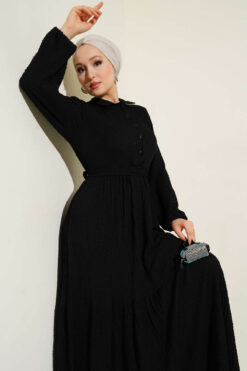 Alternative view of Half-Button Waffle Knit Dress Black