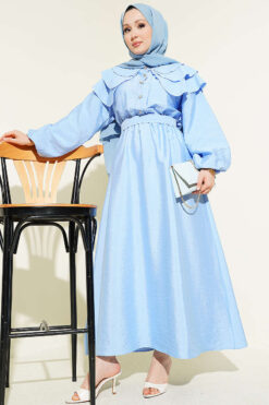 Half Buttoned Tiered Sailor Collar Dress Baby Blue
