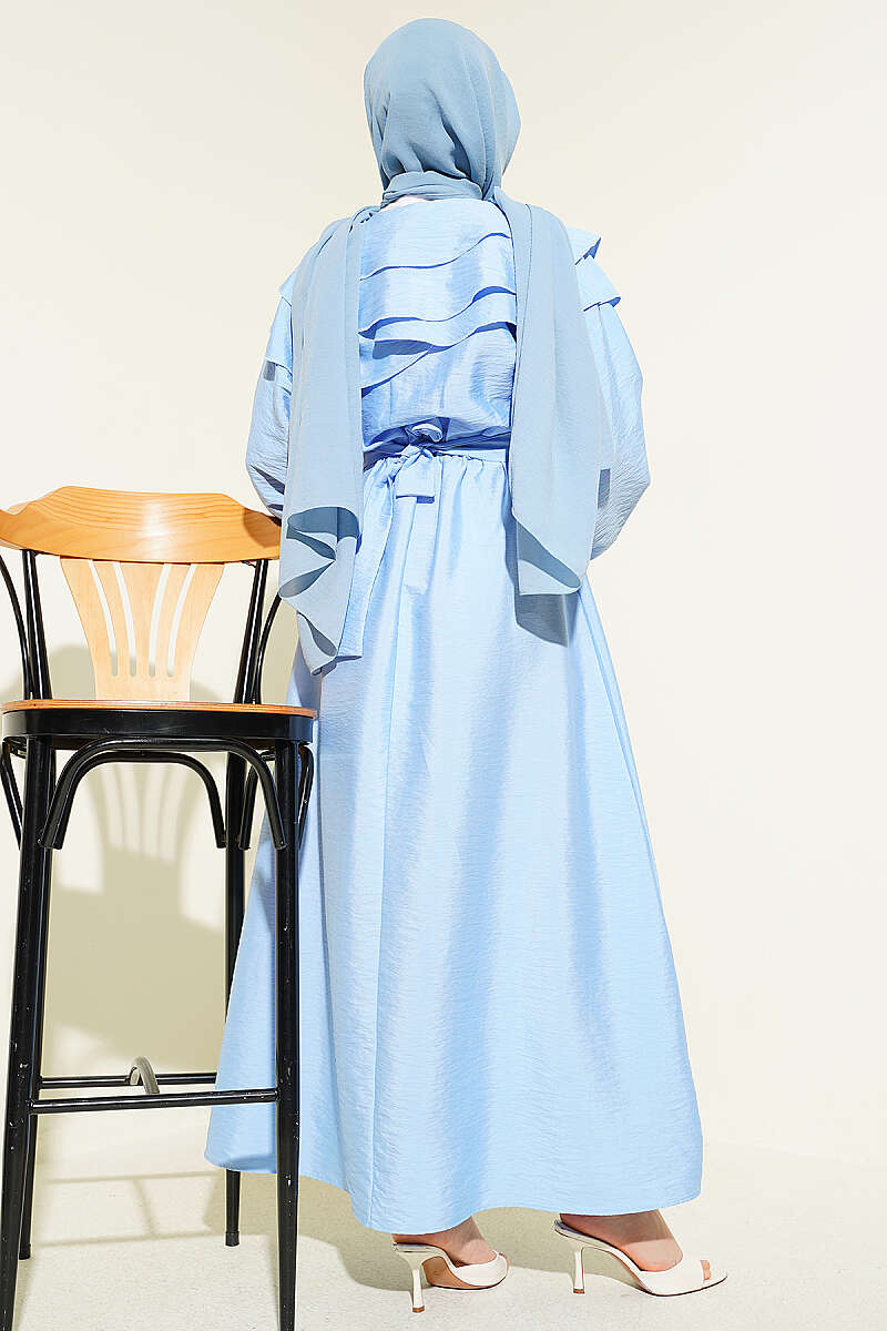 Half Buttoned Tiered Sailor Collar Dress Baby Blue - immagine 3