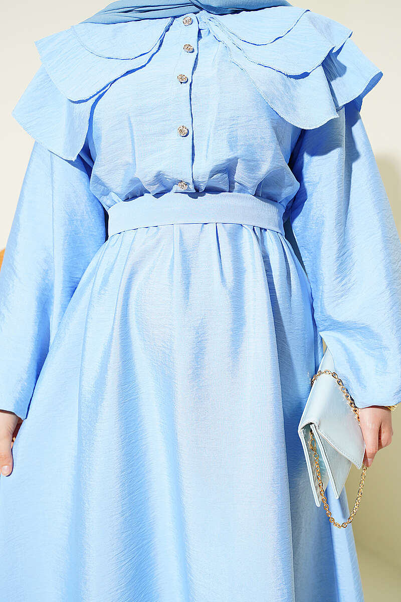 Half Buttoned Tiered Sailor Collar Dress Baby Blue - immagine 4