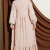Half Buttoned Embroidered Knit Dress Beige – Bild 3