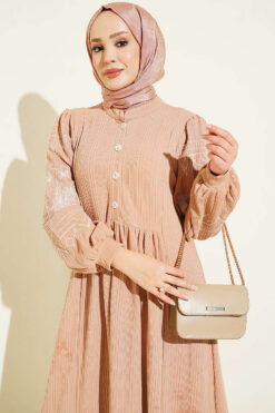 Alternative view of Half Buttoned Embroidered Knit Dress Latte