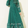 Half Buttoned Embroidered Knit Dress Green