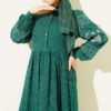 Half Buttoned Embroidered Knit Dress Green - immagine 2