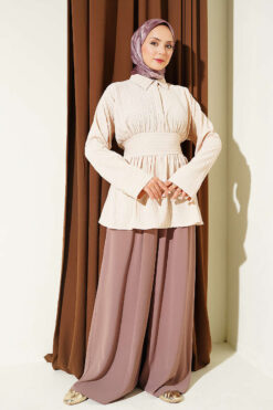 Alternative view of Half Button Front Tied Tunic Beige