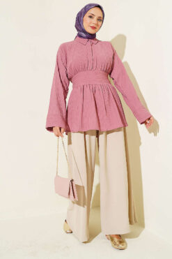 Alternative view of Half Button Front Tied Tunic Rose Dust