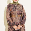 Half Button Authentic Patterned Dress Camel - Image 2