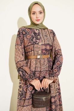 Alternative view of Half Button Authentic Patterned Dress Camel