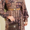 Half Button Authentic Patterned Dress Camel - Image 4