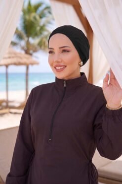 Alternative view of Half-Zip Adjustable Waist Modest Swimsuit Burgundy