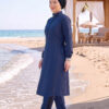 Half-Zip Adjustable Waist Modest Swimsuit Navy Blue – Bild 2