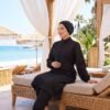 Half-Zip Adjustable Waist Modest Swimsuit Black – Image 2
