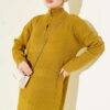 Half Zipper Fitted Ribbed Knit Dress Leaf Green - immagine 2