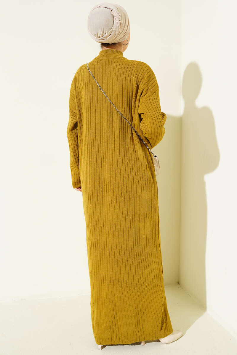 Half Zipper Fitted Ribbed Knit Dress Leaf Green - immagine 3