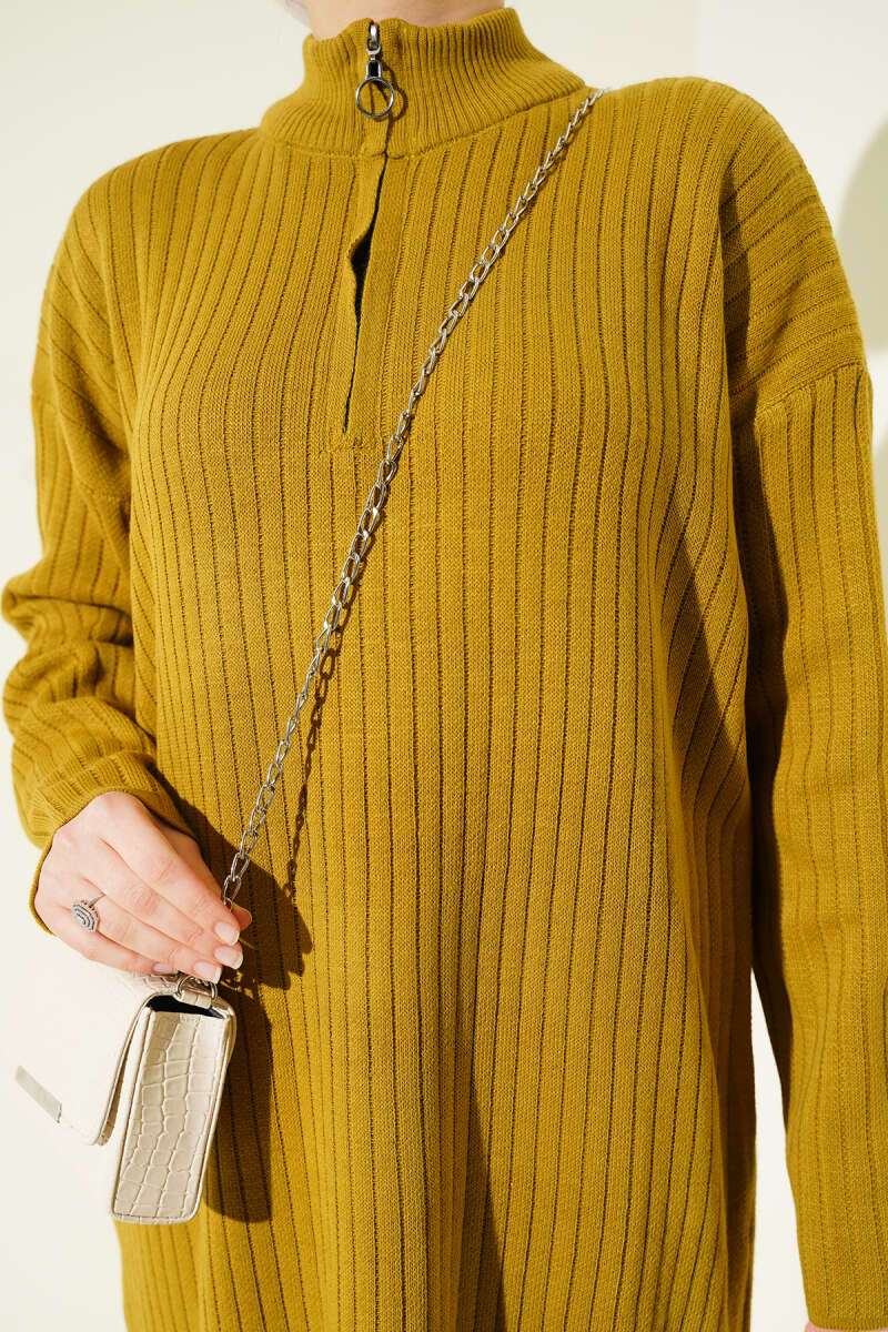 Half Zipper Fitted Ribbed Knit Dress Leaf Green - immagine 4