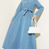 Half-Zip Shirt Collar Denim Dress Dark Blue - immagine 5