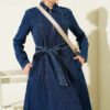 Half-Zip Shirt Collar Denim Dress Dark Blue - immagine 2