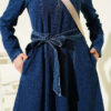 Half-Zip Shirt Collar Denim Dress Dark Blue - immagine 4
