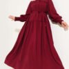 Half Hidden Button Tie Dress Burgundy
