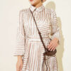 Half Placket Patterned Satin Dress Beige – Bild 2