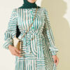 Half Placket Patterned Satin Dress Green - Afbeelding 2